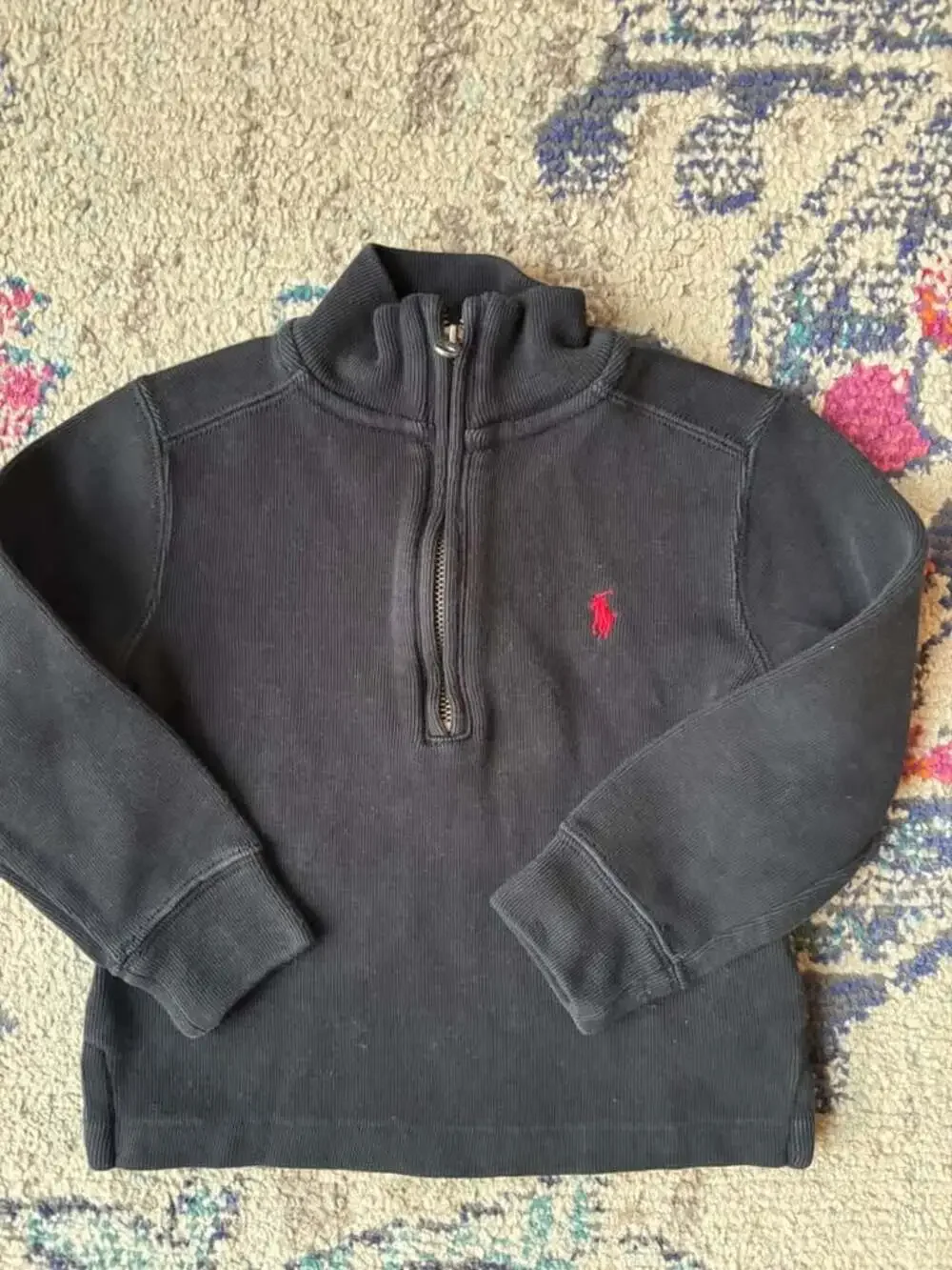 Polo Ralph Lauren Kids 2T Black Ribbed Cotton 1/4 Zip Pullover Sweater